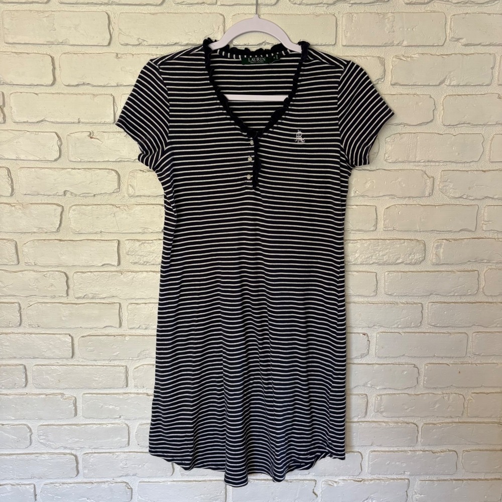 Lauren Ralph Lauren Blue‎ White Striped Sleep Dress Women's Size Small